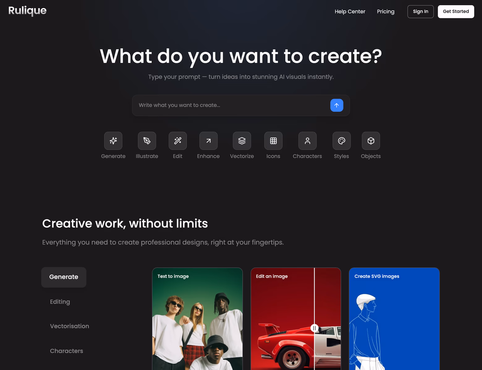 Rulique — The prompt bar and tool row