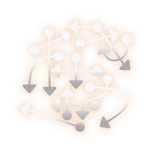 Abstract icon of intersecting lines and arrows, symbolising complex logistics.