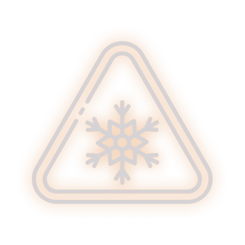 Orange triangular warning sign with a snowflake symbol inside.