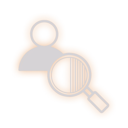Icon of a person silhouette under a magnifying glass.